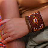 Wide Nativo Bracelets, Brown with Feathers Design, 2" Wide, Adjustable lengths