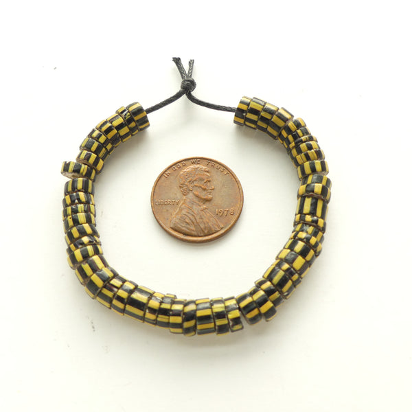 Chevrons, Vintage Venetian Yellow Jacket Chevrons Slices, 6-7mm Diameter on 5-inch Strands