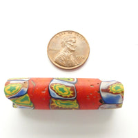 Millefiori Antique Venetian Trade Bead, Yellow Star Pattern Murrini with Red, 40mm