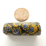 Millefiori Antique Venetian Trade Bead, Classic Early Blue & Amber Pattern, 35x13mm