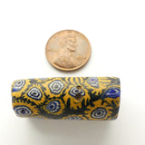 Millefiori Antique Venetian Trade Bead, Classic Early Blue & Amber Pattern, 35x13mm