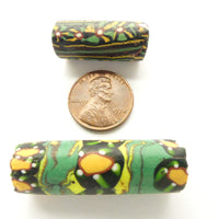 Millefiori Antique Venetian Trade Beads, Set of 2 Green Beads