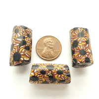 Millefiori Antique Venetian Trade Beads, Set of 3 in Rare Pattern, 25x12mm