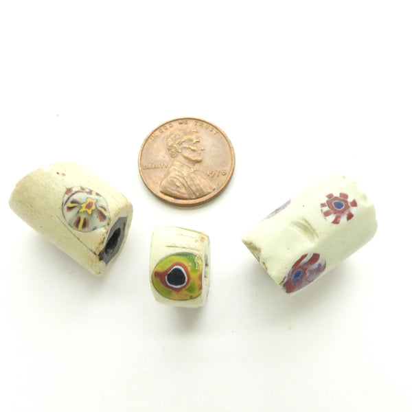 Bear Claw Style African Trade Beads, Set of 3 Each with a Different Murrine