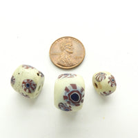 Bear Claw Millefiori African Trade Beads, Set of 3 Short Barrels