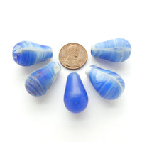 Bohemian Antique Molded Glass "Lightbulb" Beads, Blues, 24mm, Set of