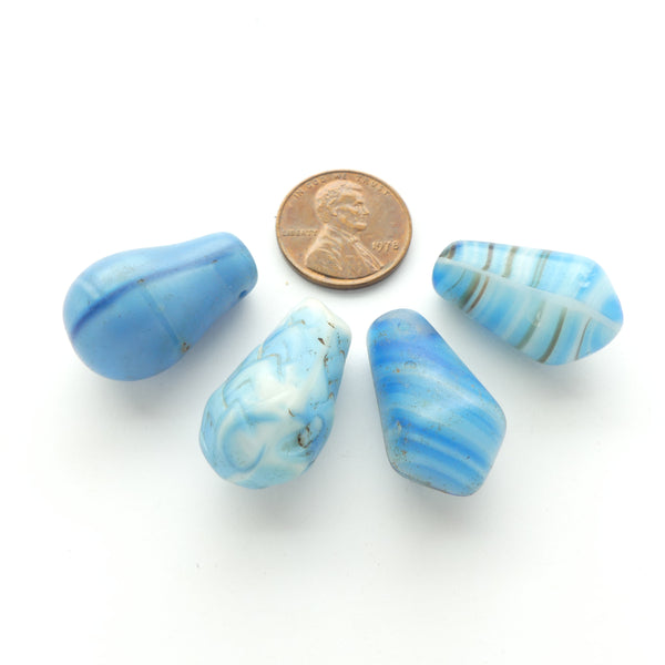 Bohemian Antique Molded Glass "Lightbulb" Beads, Turquoise, 24mm Long, Set of 5