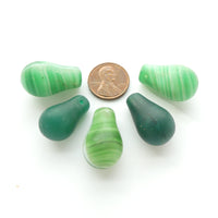 Bohemian Antique Molded Glass "Lightbulb" Beads, Green, Set of 5