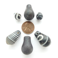 Bohemian Antique Molded Glass "Lightbulb" Beads, Large and Small, Black & White