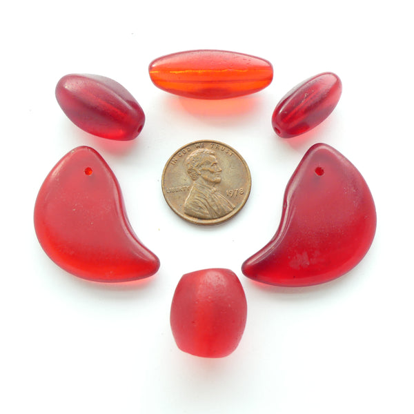 Bohemian Antique Molded Glass, Red, Collector/Designer Set of 6 Beads