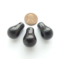 Bohemian Antique Molded Glass "Lightbulb" Beads, Black, 24mm, Set of 3