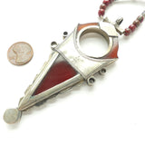 Talhakimt Carnelian Set in Silver, Strung with 20 i nches Glass & Silver Beads