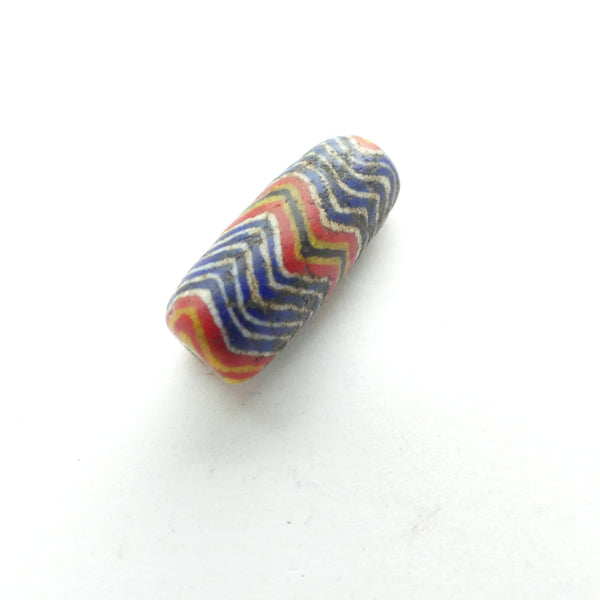 Kiffa, Multi-color, Vintage, Cylindrical Bead, 22x10mm, in Red, Amber, White & Blue
