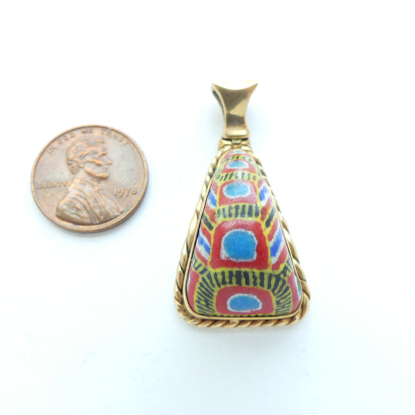 Kiffa, Vintage Bead Set in Gold Pendant, 40mm Long Including Hinged Bail