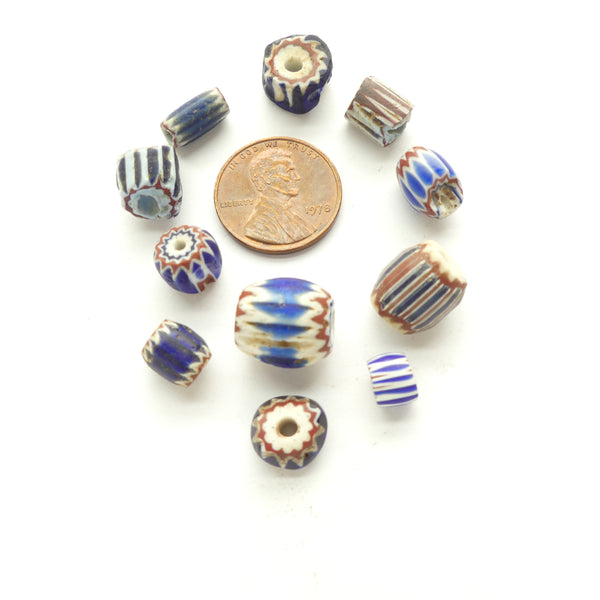 Chevrons, Antique Venetian Trade Beads, Collector Set of 11 Beads