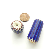 Chevrons, Antique Venetian Classic Blue, White and Red Trade Beads, Set of Two