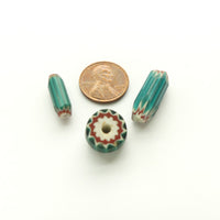 Chevrons, Antique Venetian, Collector Set of 3 Green & Teal Beads