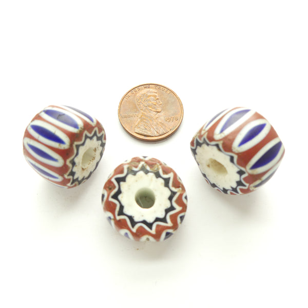 Chevrons, Antique Venetian Salvaged Beads, One 21x14mm and Two 15x18mm