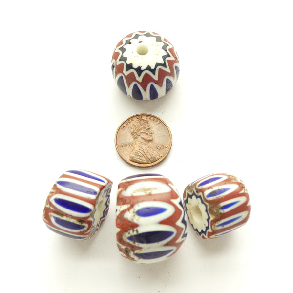 Chevrons, Antique Venetian 6-Layer Salvaged Beads, 24x18 to 18x13mm