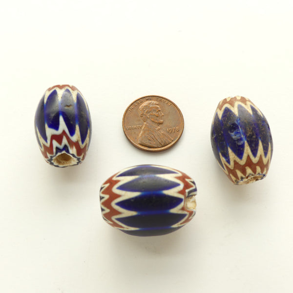 Chevrons, Antique Venetian Medium Size Beads, Largest 28x18mm, Sold by Set of 3