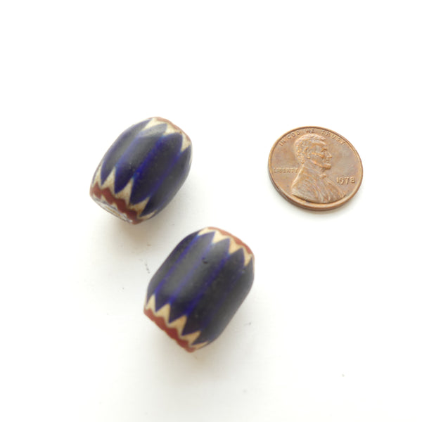 Chevrons, Antique Venetian Beads Matched Pair 19x9mm, Sold as a Set of 2