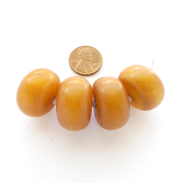 Antique African Amber, Mediium Small Beads Rich Honey Color, 15x24mm, Sold Individually