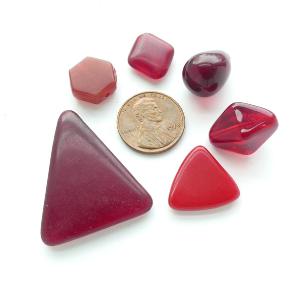 Bohemian Antique Molded Glass Beads, Red, Designer/Collector Set of 6