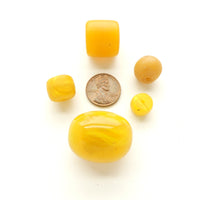 Bohemian Antique Molded Glass Amber Imitations, Collector Set of 5 Beads