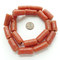 Nigerian-made Glass Beads, Orange, Wound Tubes 27x17mm on 22-inch Strand