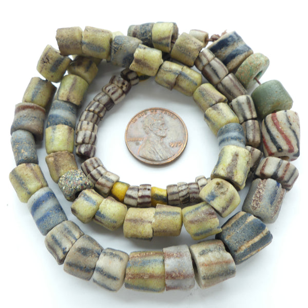 Powderglass, Collector Sample Strand of Early Krobo Striped Beads, 21-inches