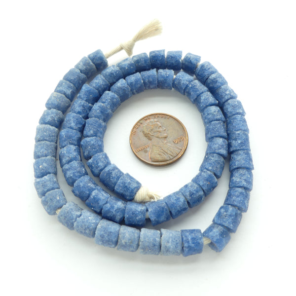 Powderglass, Light Blue 1980s Era Beads 5x7mm on Short 15-inch Strand