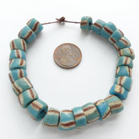 Powderglass, Rare Turquoise Color with Brown & White Stripes, 7x10mm, Sample Strand