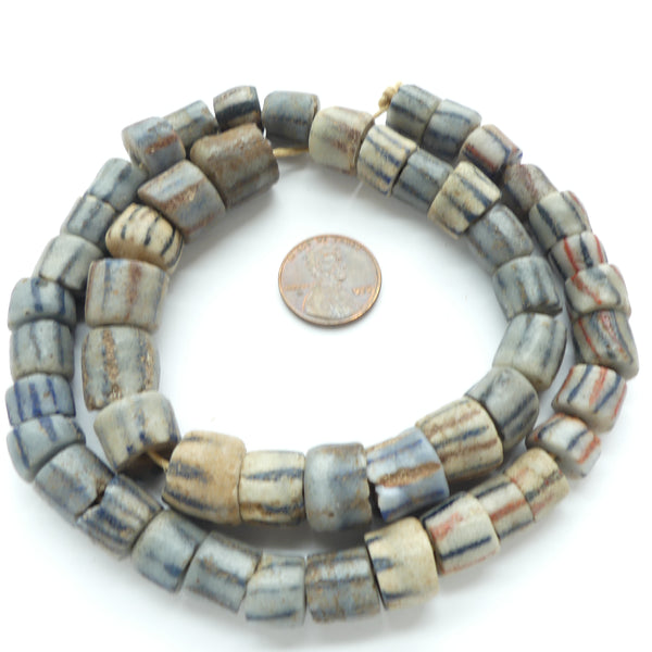 Powderglass, Vertically Striped Beads Assorted Sizes, Short 15-inch Sample Strand