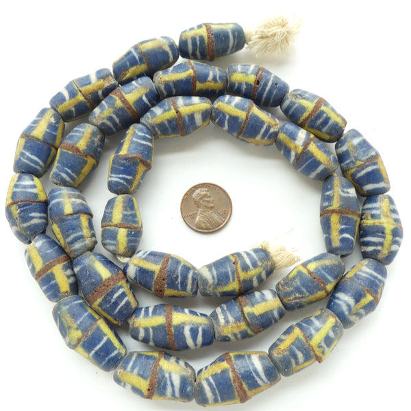 Powderglass, Early Krobo Simuilation of Venetian King Beads, 25x15mm on 31-inch Strand