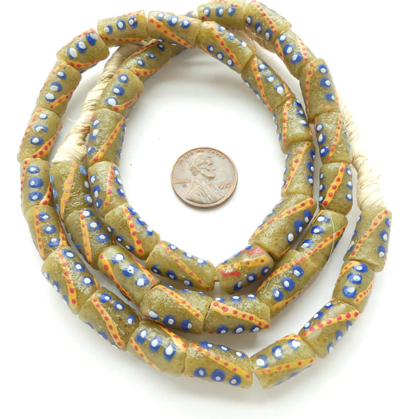 Krobo Powderglass Beads, Khaki 15x10mm on 23-inch Strand