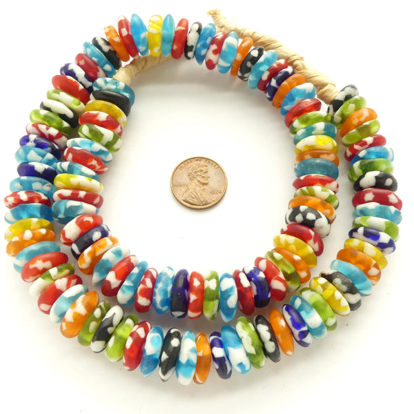 Krobo Discs, Confetti like Mix of Colors Mixed with White, 4x14mm on 21-inch Strands