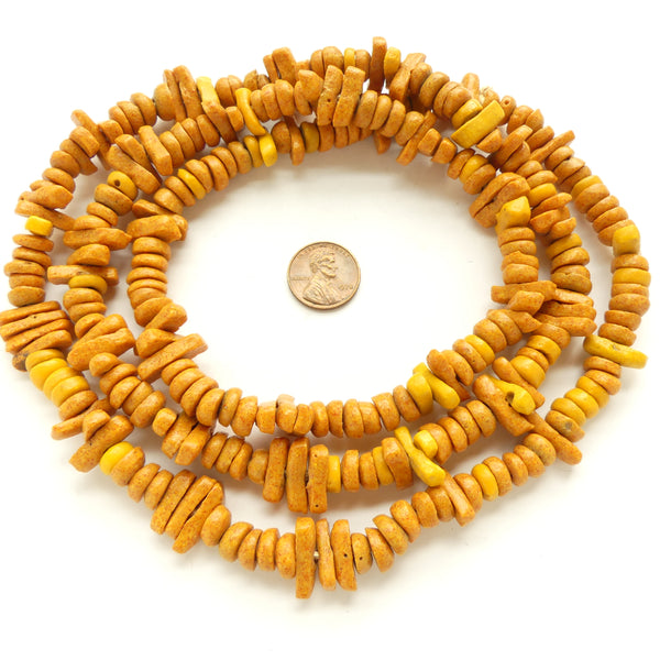 Powderglass, Rare Pumpkin Color in a Mix of Shapes on Extra Long 40-inch Strand