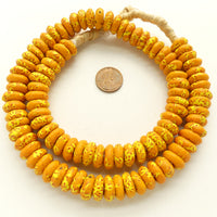 Krobo Disc, Orange with Red & Yellow Seed Beads, 6x14mm on 22-inch Strands