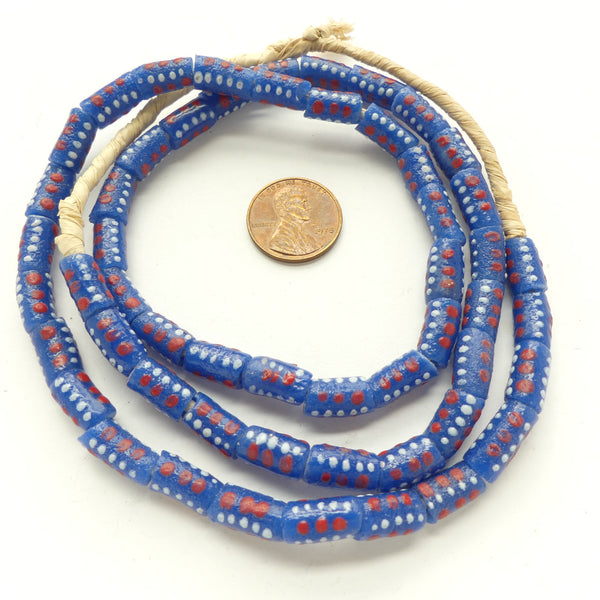 Krobo Powderglass Mini Beads, Blue 12x5mm on 24-inch Strands