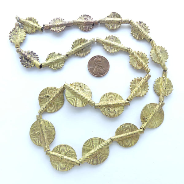 Brass,Lost Wax Cast, Baoule, Sun Beads, 23-inch Strand
