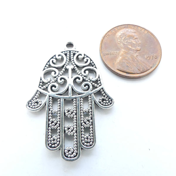 Moroccan Silver Filigree Style Pendant, 34mm Long