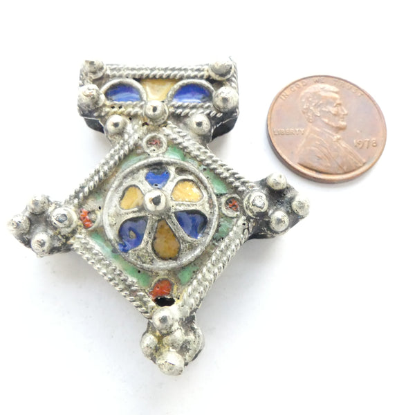 Moroccan Vintage Enameled Boghdad Cross, 45x40mm