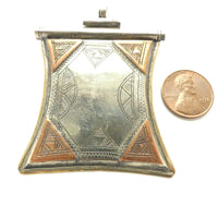 Moroccan Silver and Copper Tuareg Tcharot Pendant,  2.25x2 inches