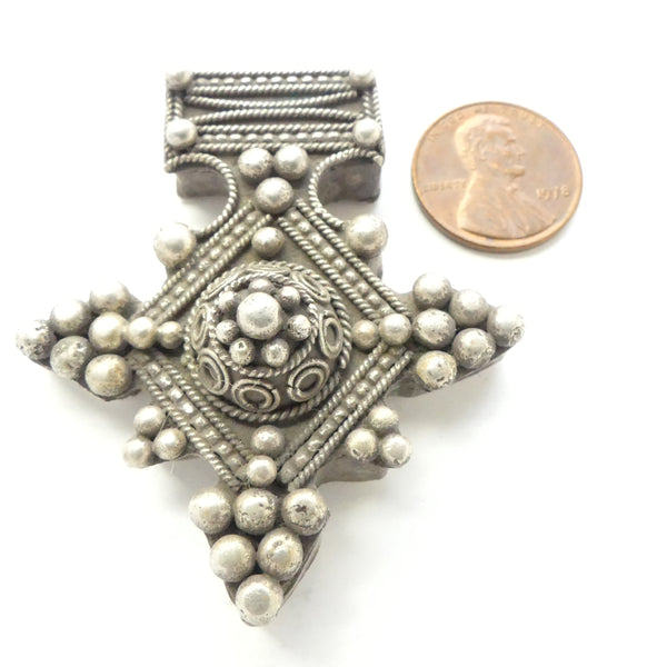 Moroccan Silver Boghdad Cross Pendant, Vintage 56x49mm