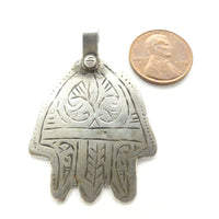 Moroccan Hand Pendant, Antique, Silver, 48mm Long