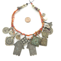 Moroccan Berber Necklace of Coral and Silver Pendants,