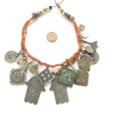 Moroccan Berber Necklace of Coral and Silver Pendants,