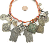 Moroccan Berber Necklace of Coral and Silver Pendants,