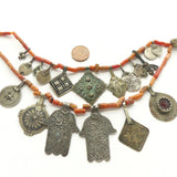 Moroccan Berber Necklace of Coral and Silver Pendants,