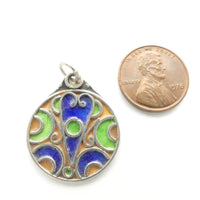 Moroccan Silver Enameled Round Pendant 22mm Diameter,  with Loop